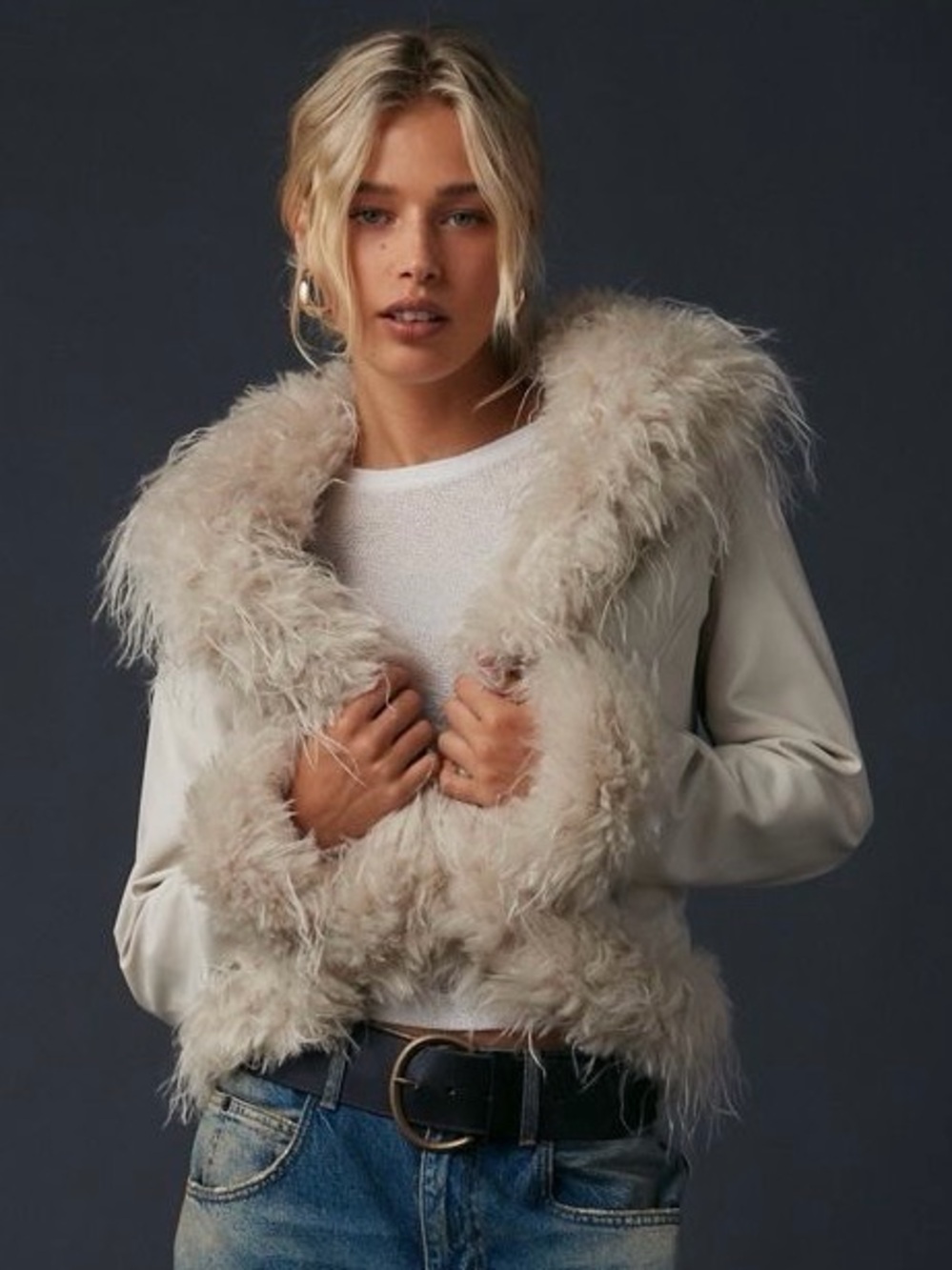 💋NWOT💋 Kimchi Blue Tiffany Faux Leather + Faux Fur Trim Jacket, Size M